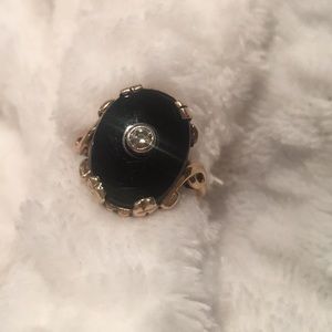 14k Onyx & Diamond Estate Ring